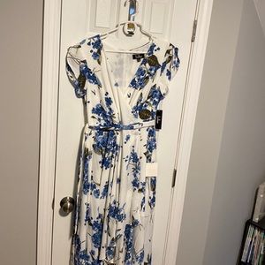 White with blue flowers dress